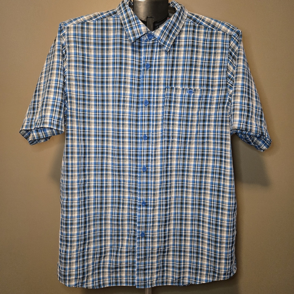 The North Face Men's Blue Checkered Button Front SS Shirt Size Large Tekwear